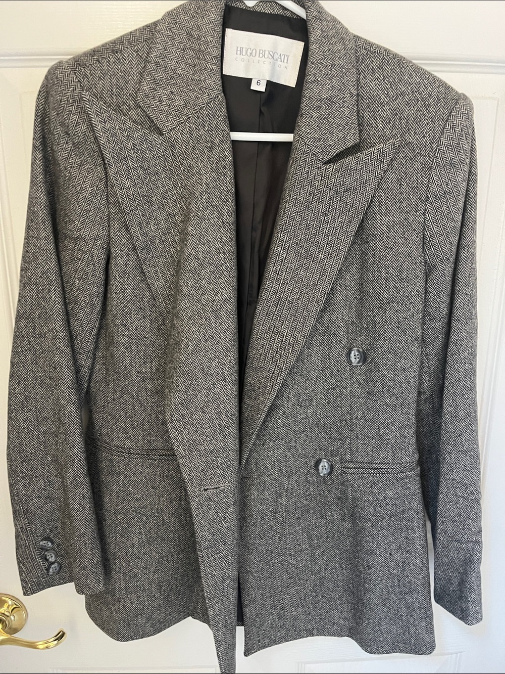 Hugo Buscati Gray Herringbone Double-Breasted Blazer